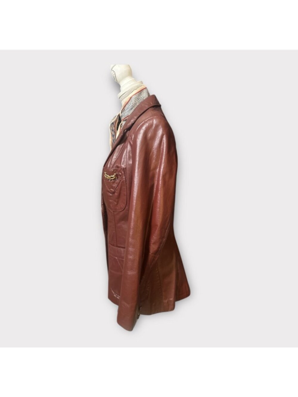 VTG Etienne Aigner Blazer Women M-L Oxblood Leather Notch Collar Jacket 1980s - Picture 4 of 12